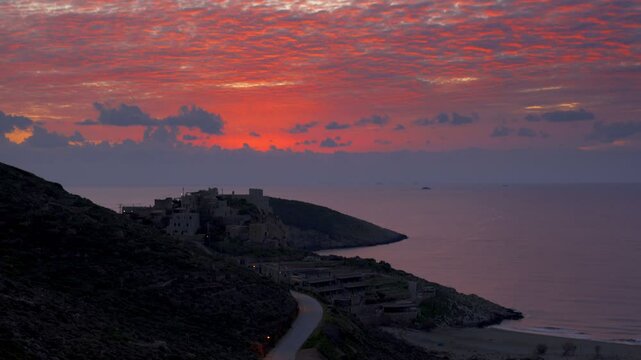 Marmari beach at sunset in Mani Peninsula, Greece