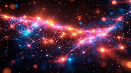 Fototapeta premium Abstract network of interconnected nodes, glowing lines, vibrant colors, minimalist,