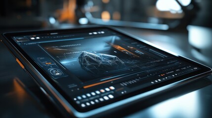 Fototapeta premium Futuristic tablet displaying 3D geological data.