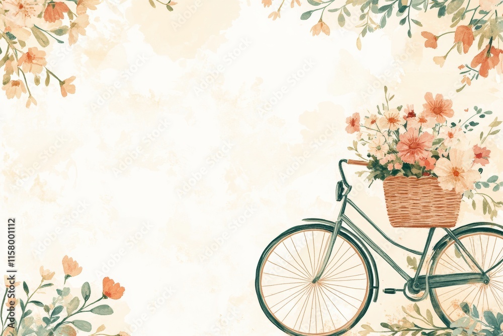 Aufkleber charming vintage bicycle with a basket full of vibrant spring flowers and ample space for creative t