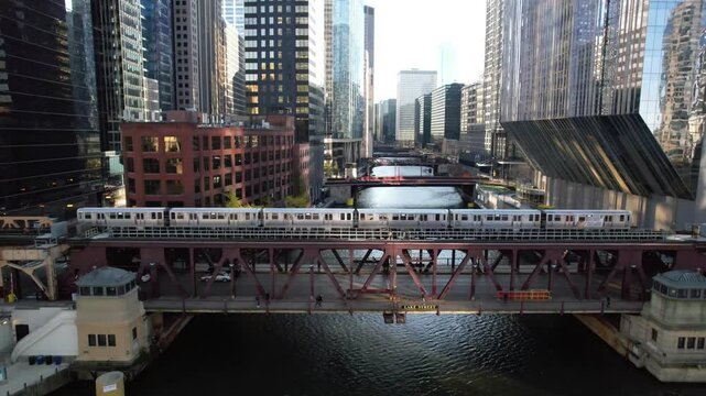 CHICAGO - 12.5.2024 - Amazing aerial footage approaching the inner loop of elevated trains going into Chicago.