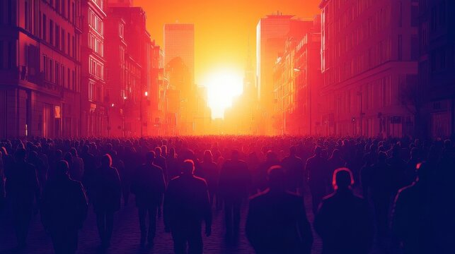 A colorful and energetic crowd of figures, blending in bright shades, forming a lively pattern that celebrates diversity, positivity, and the joy of collective human experience.