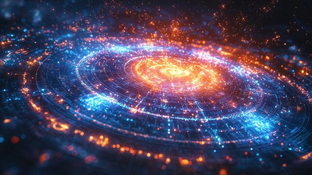 A glowing numerology chart with interconnected numbers and mystical symbols, surrounded by floating lights and cosmic energy