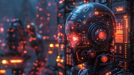 Fototapeta premium Produce a neon set of artificial intelligence symbols, including shimmering