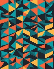 Fototapeta premium Abstract Geometric Pattern Featuring Teal Orange Yellow Triangles