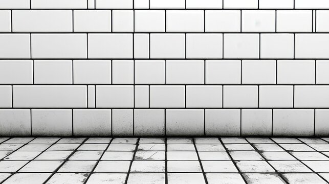 A minimalist white tiled wall in an illustration, featuring uniform tiles that create a sleek and contemporary look, ideal for adding brightness and simplicity to any space.