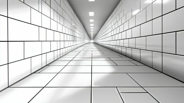 A minimalist white tiled wall in an illustration, featuring uniform tiles that create a sleek and contemporary look, ideal for adding brightness and simplicity to any space.