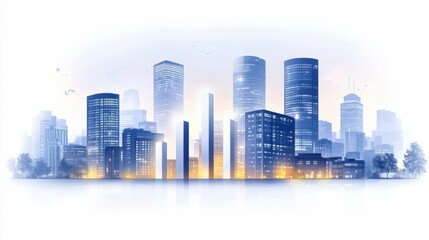 Obraz premium An illustration of buildings arranged in an ascending order, forming a bar graph to represent business growth, success, and urban development in a modern cityscape.