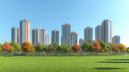 Obraz premium A sleek and modern design where buildings of varying heights create a bar graph effect, representing the development of the economy, urban infrastructure, and business success.