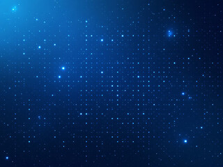 Blue gradient background with glowing dots, abstract digital design.
