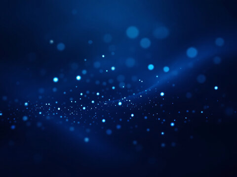 Abstract blue digital wave with glowing particles on a dark background.