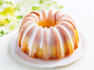 G&acirc;teau au citron avec une forme de Bundt cake ou kougelhopf sur fond blanc