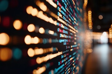 Vibrant lines of code are seen in close-up, embodying the spirit of technology and innovation, capturing the essence of digital transformation and progress.