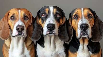 A cute and fun pattern featuring the faces of Jack Russell Terrier and Basset Hound dogs in a playful repeat arrangement on a subtle gray background, ideal for pet-themed textiles.