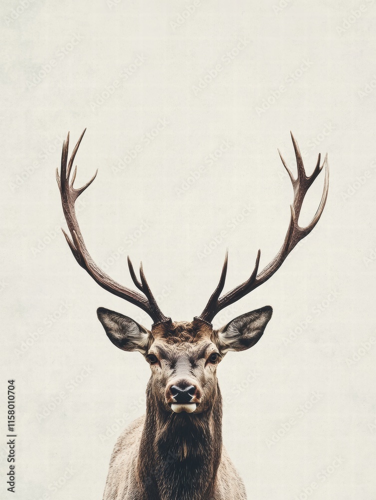 Aufkleber Elegant deer with impressive antlers poses against a soft backdrop creating a serene atmosphere for artistic expression. Generative AI