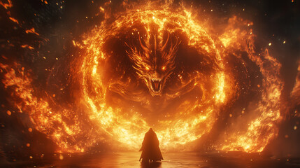 Fantasy concept art of powerful wizards conjuring fiery whirlwinds in a mystical and dramatic setting