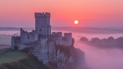 Obraz premium corfe castle misty sunrise