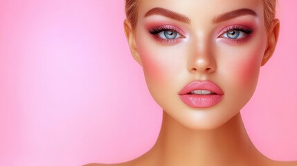 Fototapeta premium A portrait of a stunning emotional woman, flawless makeup accentuating her expressive eyes and soft features, reflecting a deep and heartfelt moment.