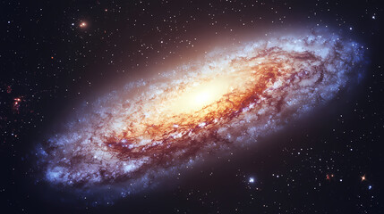 Obraz premium A serene depiction of a galaxy with vibrant nebulae and a starlit sky. Starlit. Illustration