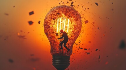 Man trapped inside exploding lightbulb.