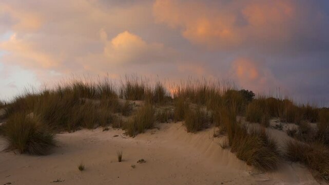 Simos beach sand dunes in Elafonisos island at sunset, in Greece