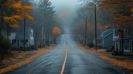 foggy morning in a new england town