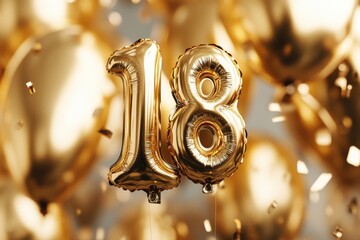 Celebrating the milestone of adulthood with golden balloons and confetti