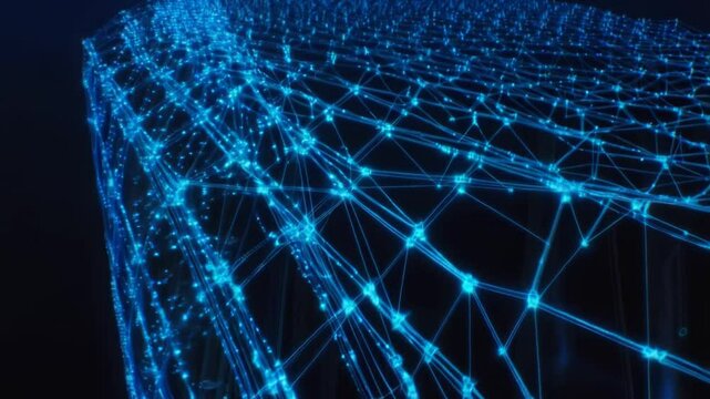 Abstract Network Visualization: Glowing Blue Nodes and Connections