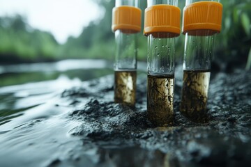 Water sampling in a serene wetland environment with scientific equipment collecting data for environmental analysis