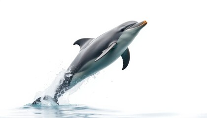 Obraz premium dynamic shot of a dolphin leaping on white background