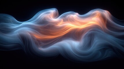 Fototapeta premium Abstract waves of light in blue and orange hues create a dynamic visual effect.