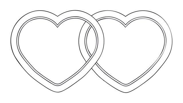 Two intertwined heart outlines in black and white. Minimalistic Valentine's Day design