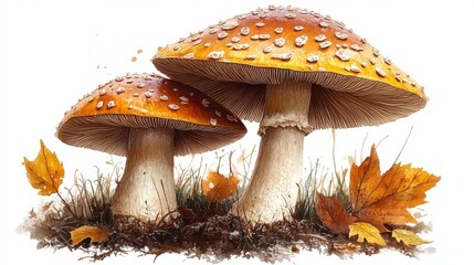 Fototapeta premium illustration of mushroom isolated on a white background mushroom