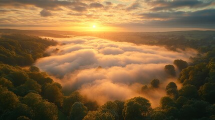 mist and winter sunlight over kilburn village and the vale of york from above the white horse of kilburn yorkshire