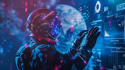astronaut in space contemplating vibrant digital market trends illustrating the blending of space innovation with the fast-paced, dynamic world of digital finance

