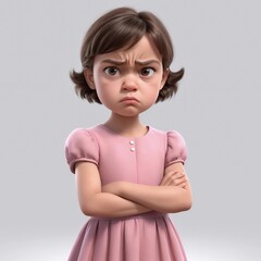 Obraz premium 3D Render of an Angry Little Girl in a Pink Dress