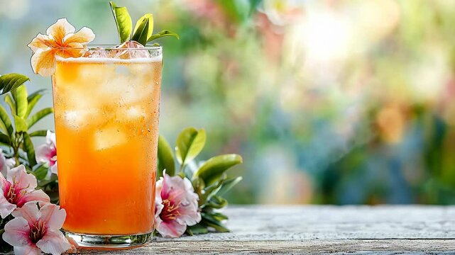 Sipping on a cool, fruity beverage while surrounded by blooming flowers and lush greenery in the warm afternoon sun creates a rejuvenating oasis for the soul.