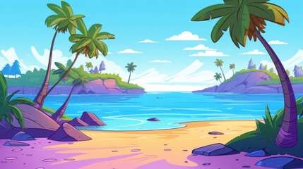 Obraz premium Idyllic Tropical Beach Scene With Palm Trees And Ocean