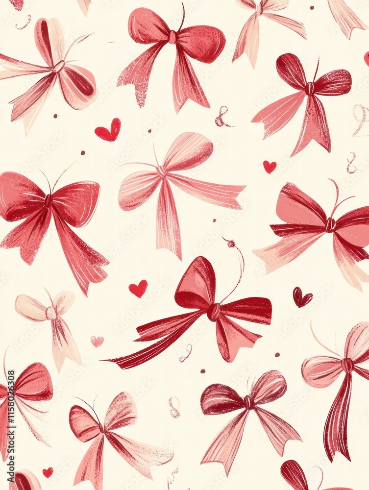 Aufkleber whimsical valentines day design featuring hand drawn red bows and hearts with ample space for person