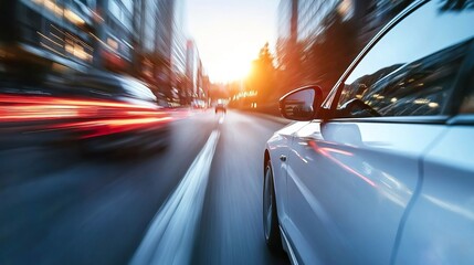 Obraz premium A modern car braking automatically to avoid a collision, with the driver alerted by an advanced warning system