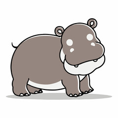 Cute hand drawn baby hippo. Decor nursery funny animal. Cartoon faceless hippo wants to be happy. Wall art baby.