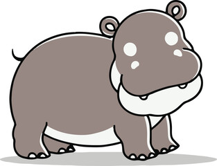 Cute hand drawn baby hippo. Decor nursery funny animal. Cartoon faceless hippo wants to be happy. Wall art baby.