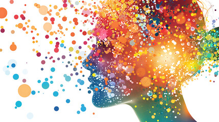 abstract face design in blue and red with flowing waves symbolizing movement energy and artistic dynamism in modern art
