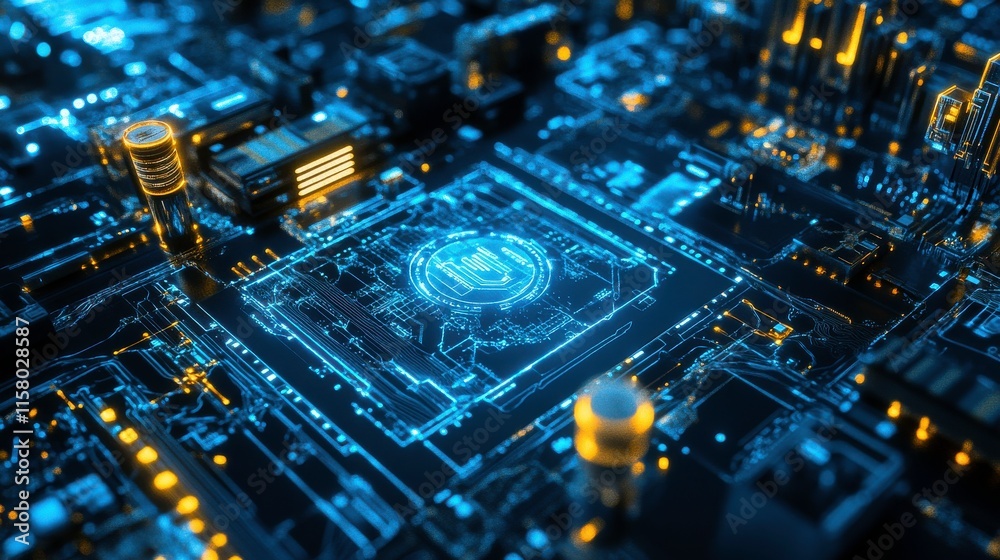 Poster vibrant high-tech computing elements on isolated background