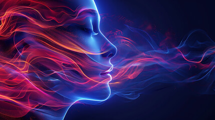 vibrant energetic blue and red face with waves flowing showcasing dynamic energy and colorful abstract movement in modern digital art
