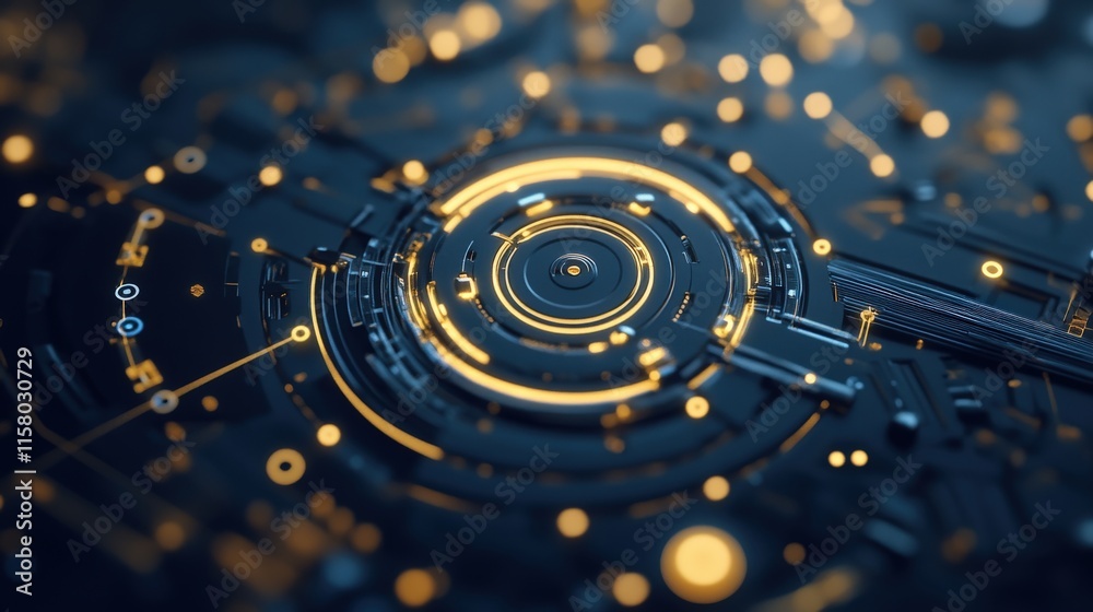 Aufkleber Futuristic Digital Circuit Board with Glowing Elements in Dark Background Creating a High-Tech Feel for Technology and Innovation Concepts