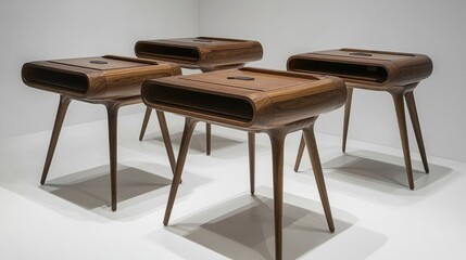 Fototapeta premium Sleek Modern Wooden Tables with Unique Design for Contemporary Spaces