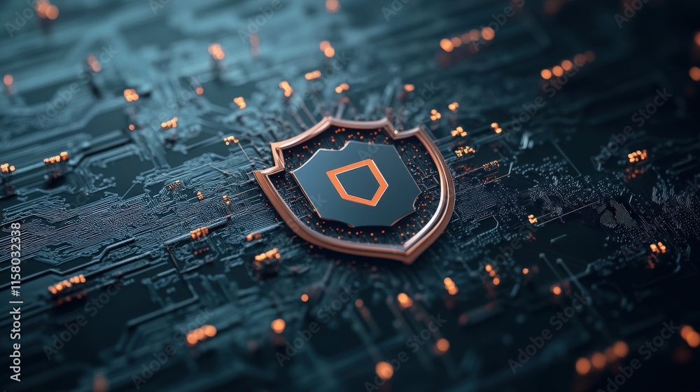 Aufkleber Abstract digital shield emblem with circuit board elements, representing security, protection, technology, and modern cybersecurity concepts in a futuristic setting