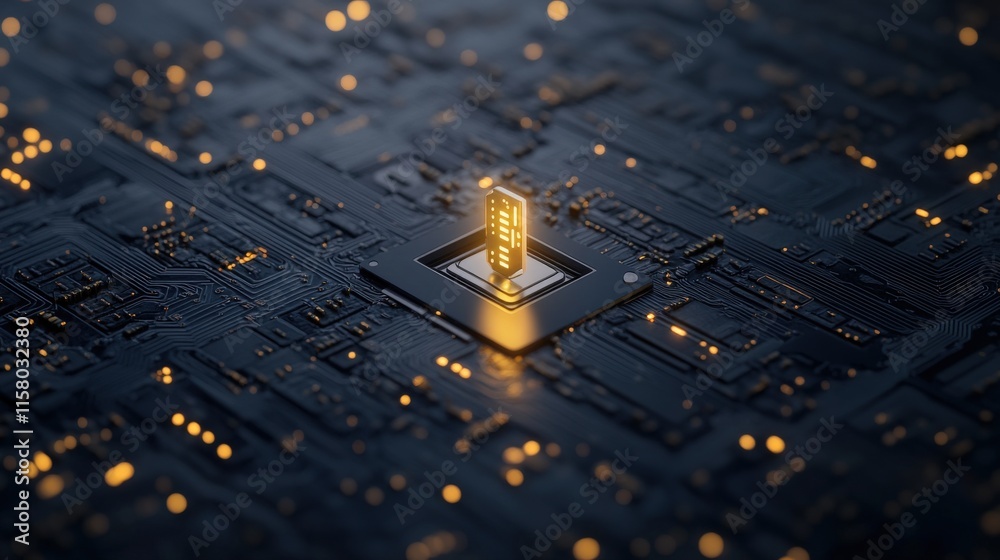 Aufkleber Abstract representation of a microchip featuring glowing connections and intricate circuit patterns, symbolizing technology and digital innovation in a modern age