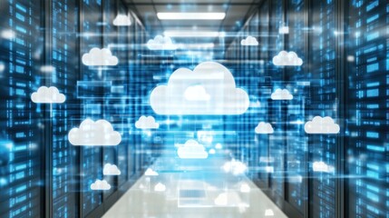 Fototapeta premium Cloud Computing Data Center: Servers and Network Technology